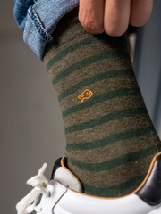 Wide Khaki Stripes Socks Combed Cotton