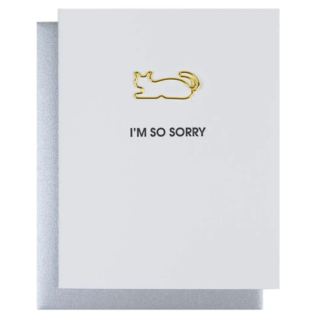 I'M So Sorry - Cat Paperclip Letterpress Greeting Card