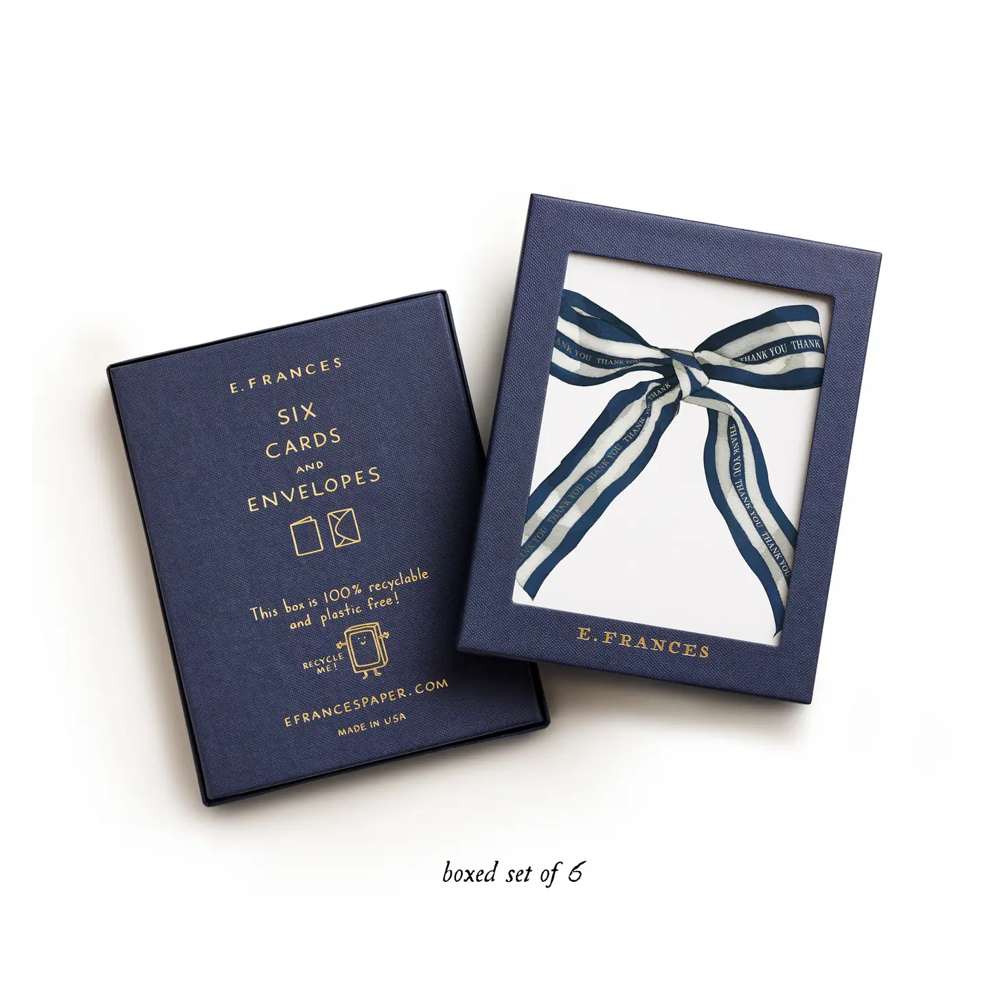 Big Navy Striped Bow Thank You Boxed Card Set
