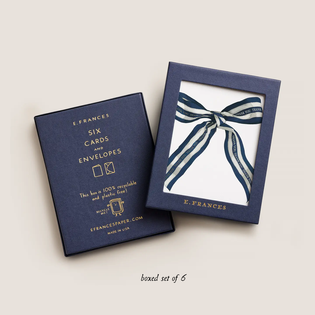 Big Navy Striped Bow Thank You Boxed Card Set