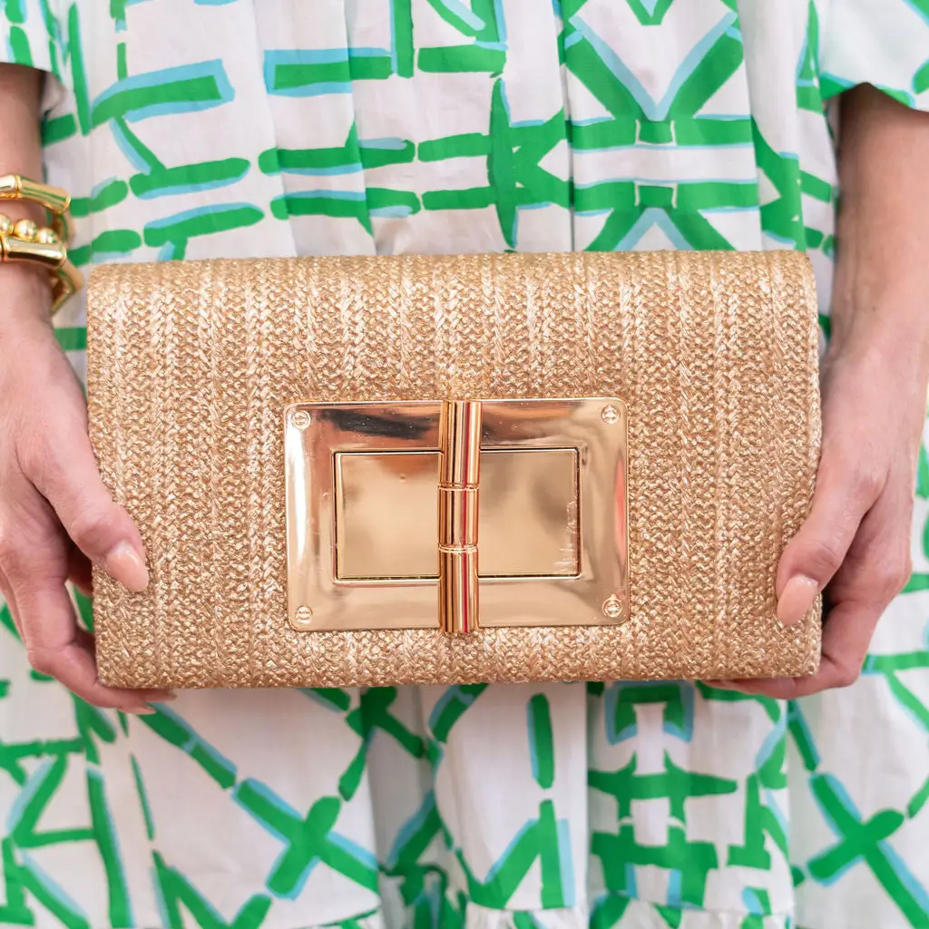Gold Lillian Straw Clutch