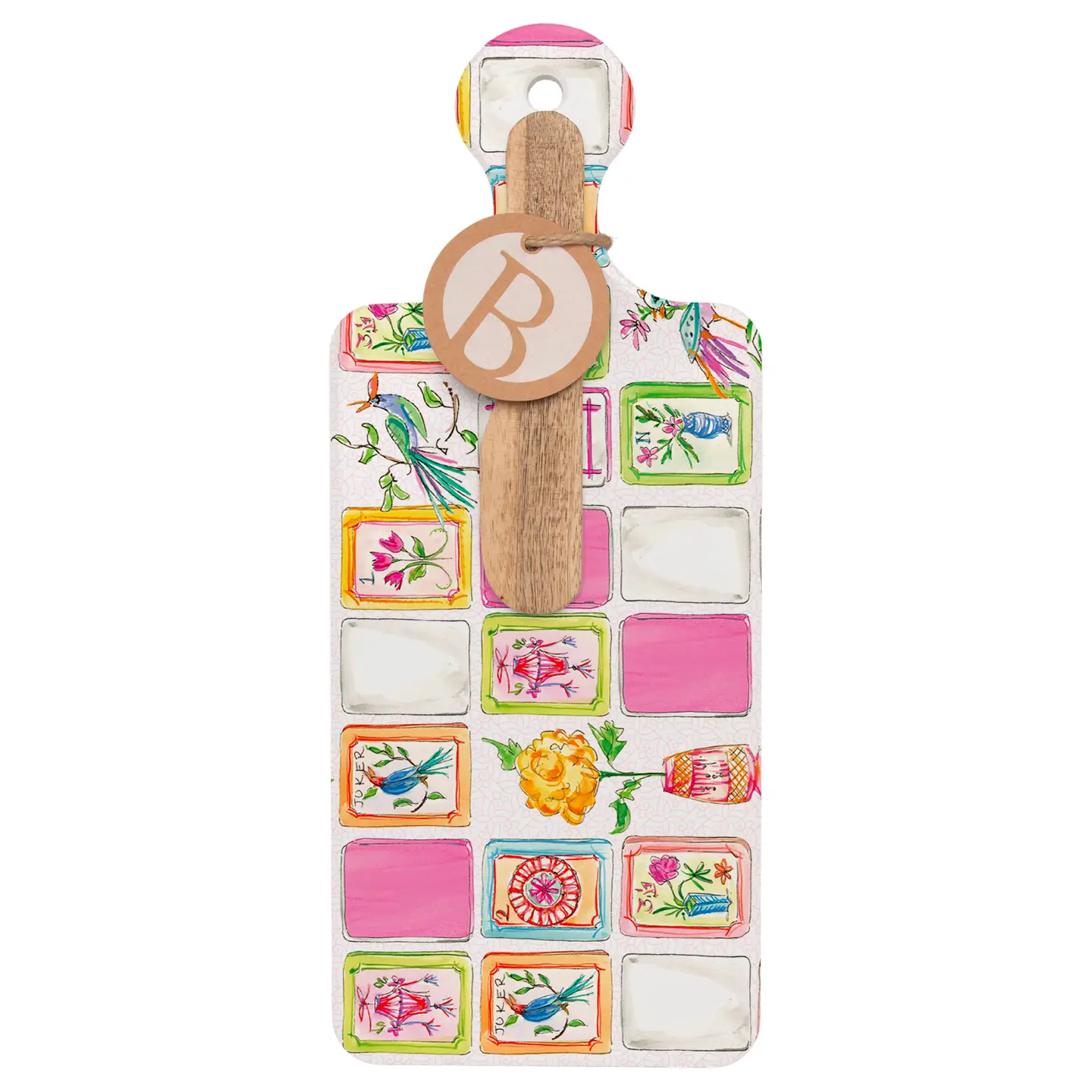 Mahjong Pink Charcuterie Cheese Board & Wood Spreader Set