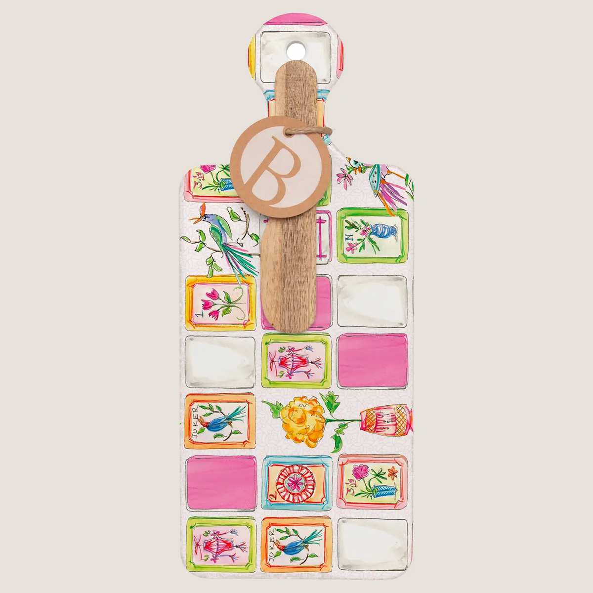 Mahjong Pink Charcuterie Cheese Board & Wood Spreader Set