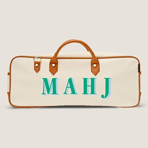 Mint Margo “Mahj” Mahjong Tote — Natural with Mint/Sky Lettering, colour swatch close-up