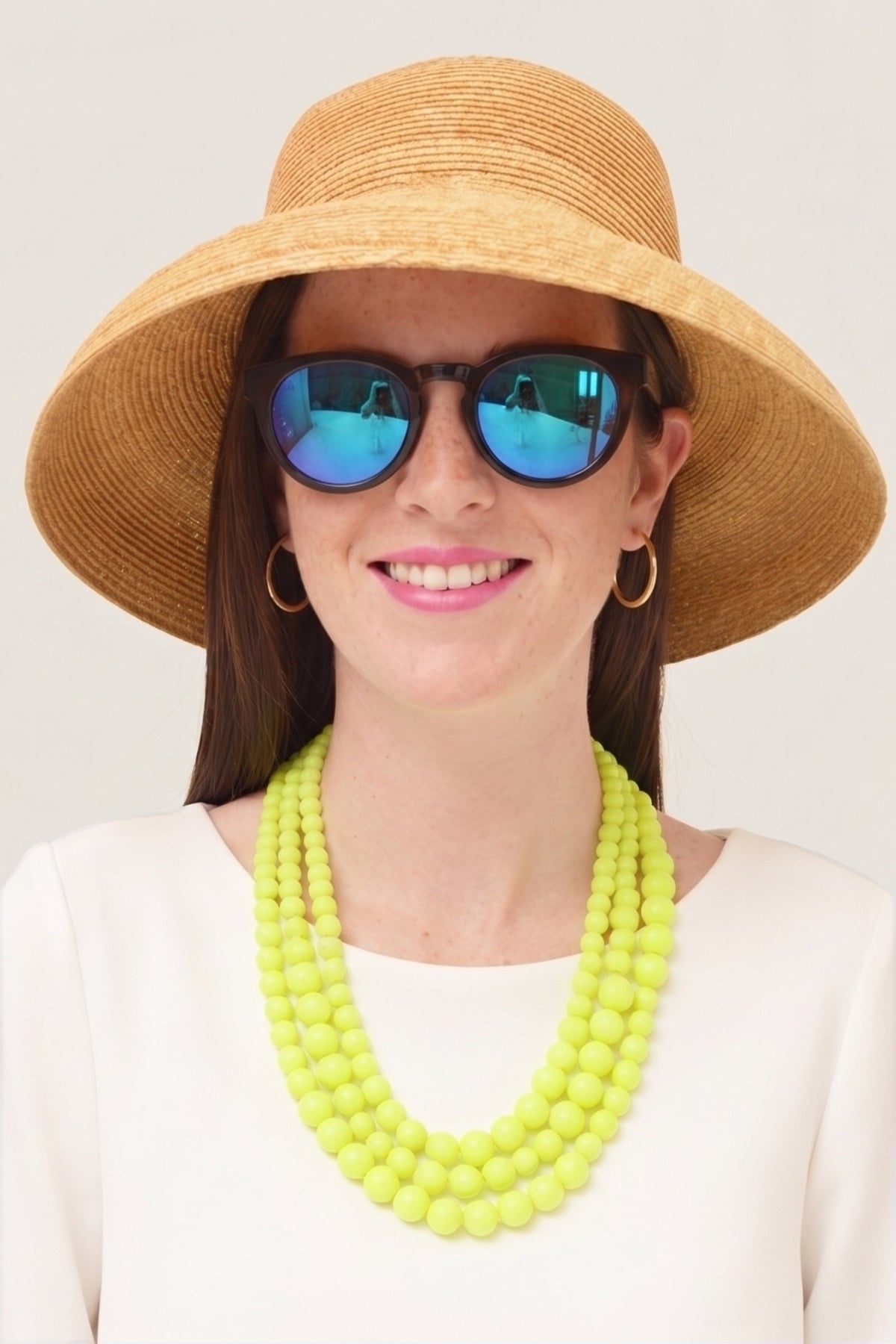 Neon Yellow Winnie Triple-Strand Beaded Necklace worn