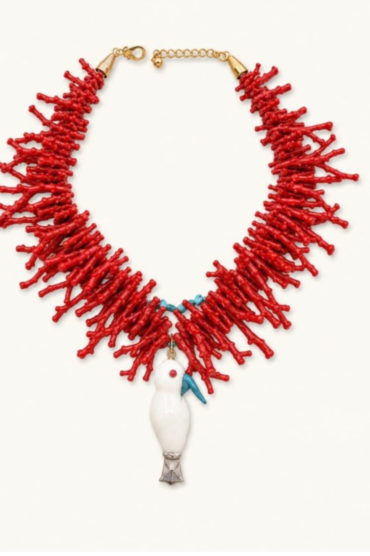 Polly Bird & Sea Statement Necklace on a cream background