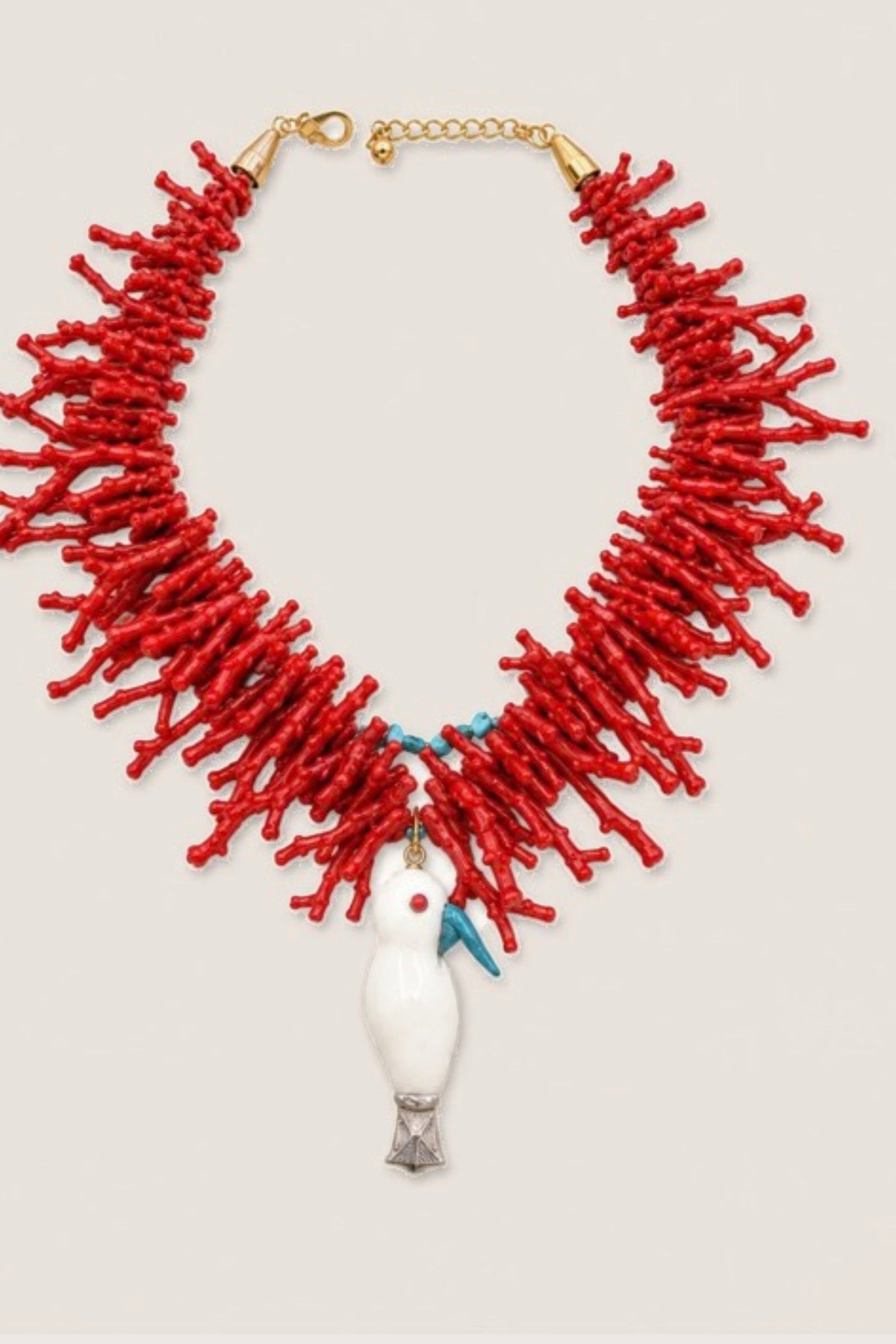 Polly Bird & Sea Statement Necklace on a cream background