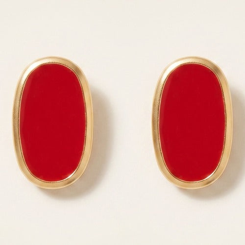 Red Alexis Oval Enamel Post Earrings, colour swatch close-up