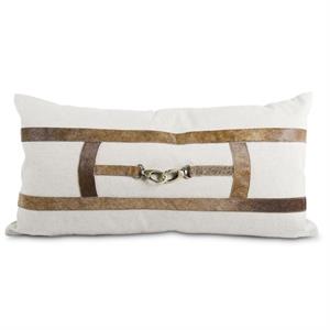 Linen Lumbar Pillow with Genuine Hide Stripes and Brass Buckle
