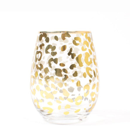 Gold Leopard Stemless Glass