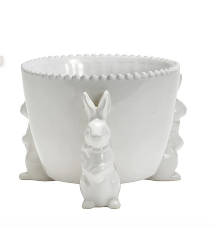 Easter Bunny Trio Cachepot With Embossed Pearl Edge - Ceramic