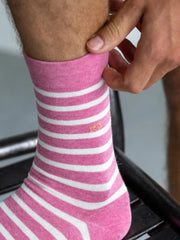 Wide Stripes Pink and Beige Cotton Socks