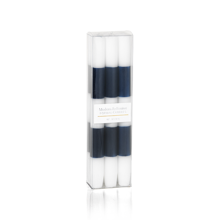 Striped Taper Candles  Navy/White S/6