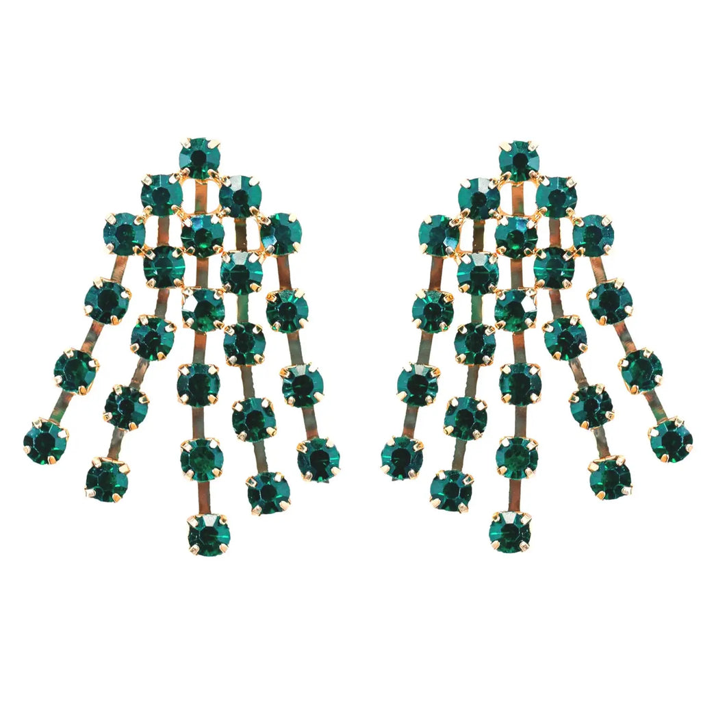 Green Rhinestone Tassel Earrings