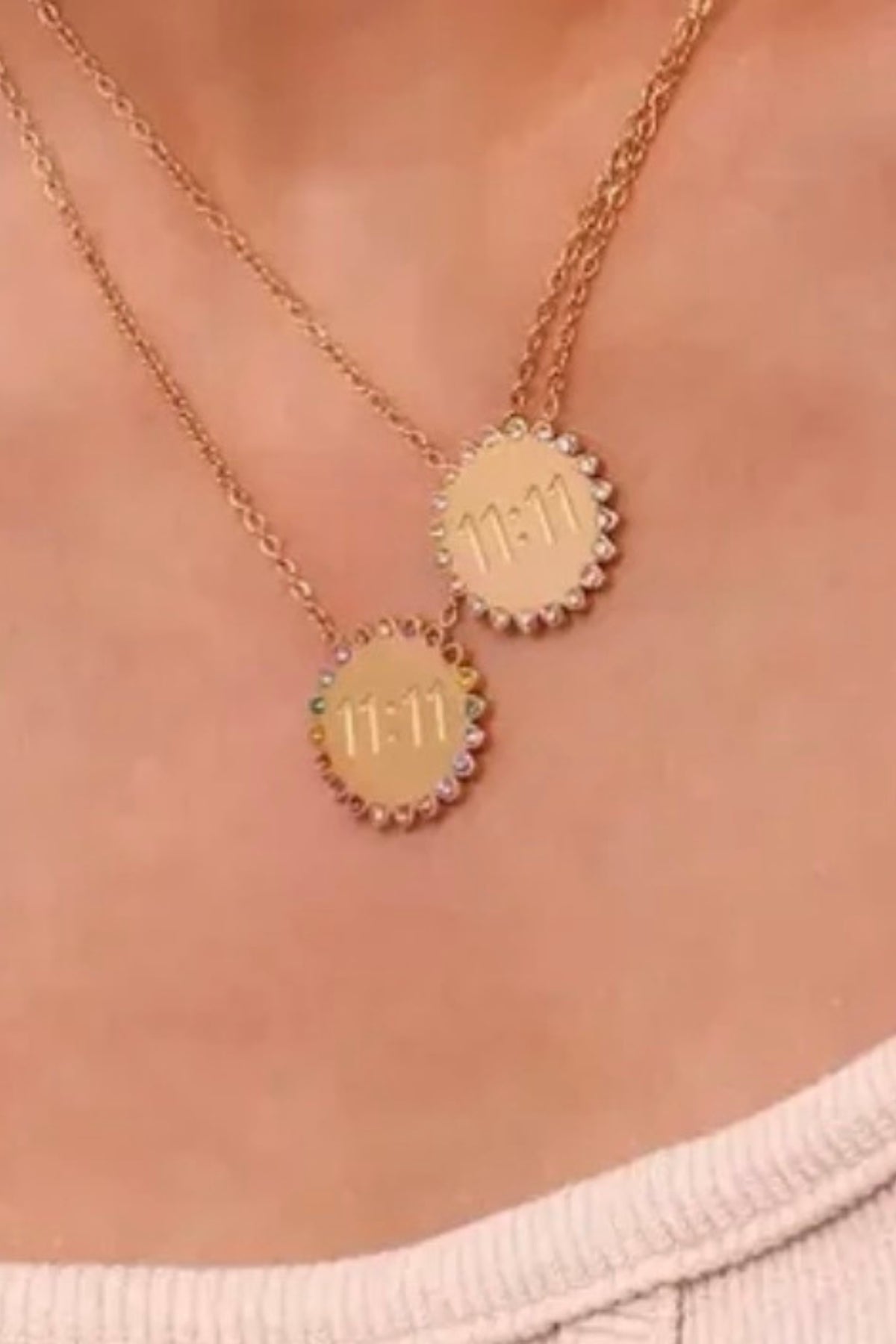 11:11 Sun Pendant Necklace – 14K Gold Plated worn