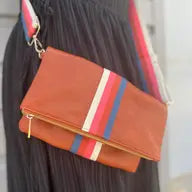 Cognac w/Blue, Red, Pink and Cream Rory Luxe Crossbody