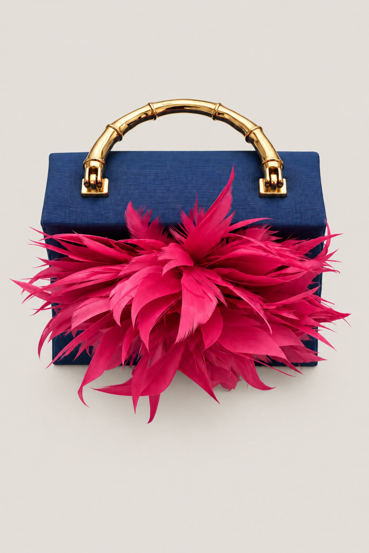 Navy Blue Lulu Clutch with Fuschia Feather Plume