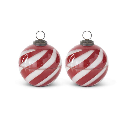 Large Candle Filled Red and White Stripe Ornament