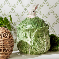 Easter Bunny and Cabbage Leaf Hand-Painted Lidded Jar