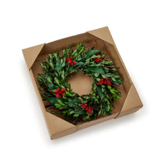 Round Wreath:  11" x 11" Preserved Natural Dried Boxwood, Pear, Alnus