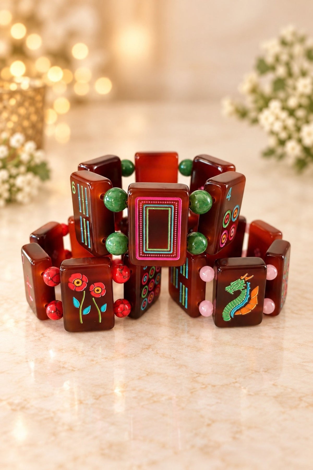 Faux Tortoise Shell Mahjong Tile Bracelet