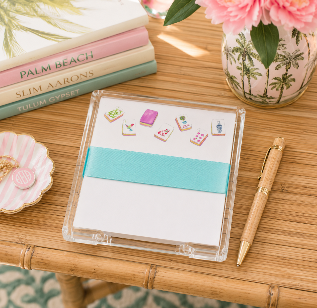 Mahjong Tiles Note Pad with Acrylic Holder