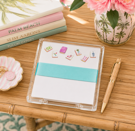 Mahjong Tiles Note Pad with Acrylic Holder