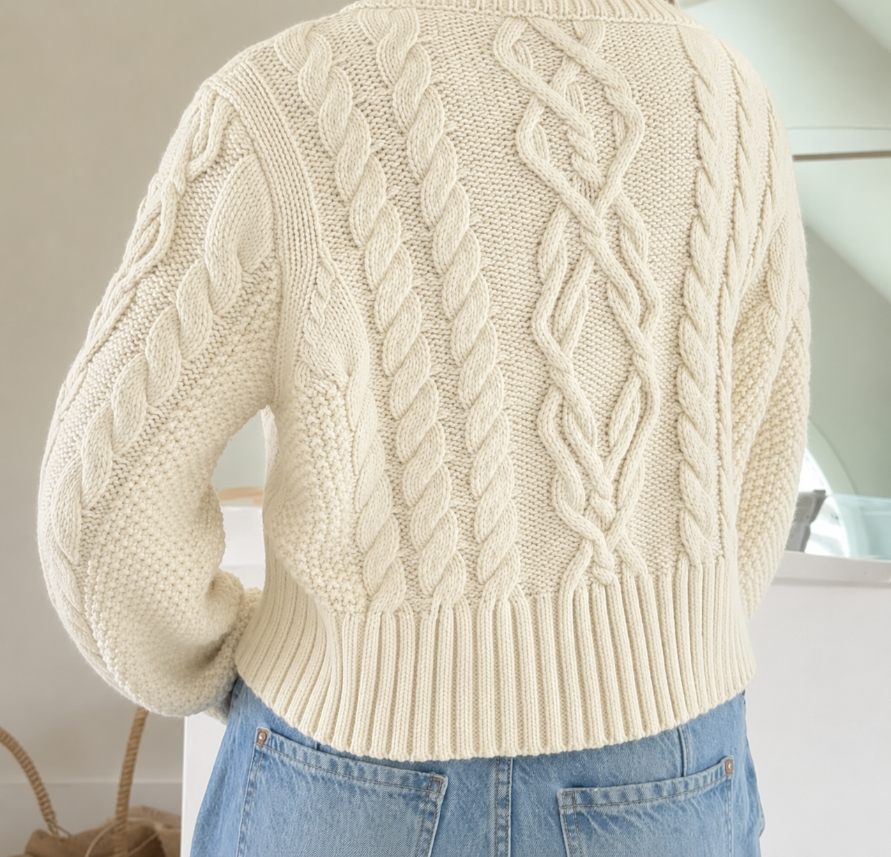 The Newport Cable Cardigan in Ecru