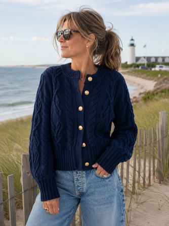 The Newport Cable Cardigan in Navy