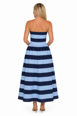 Palm Beach Stripe Strapless Midi Dress – Navy and Light Blue