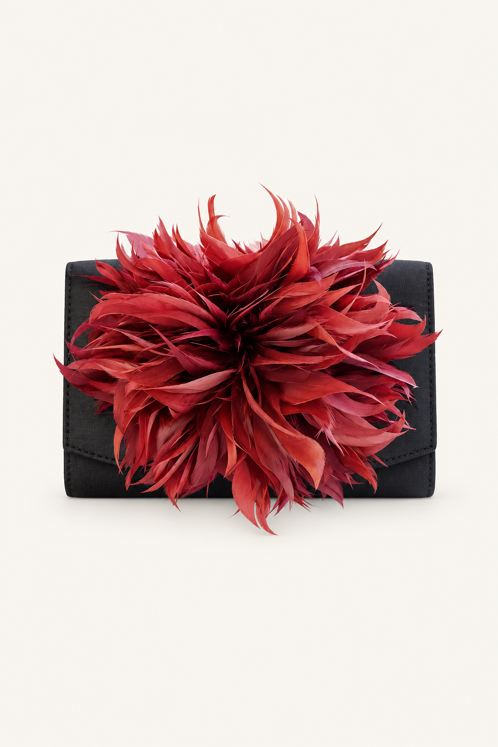 Black Scallop Ruby Feather Clutch