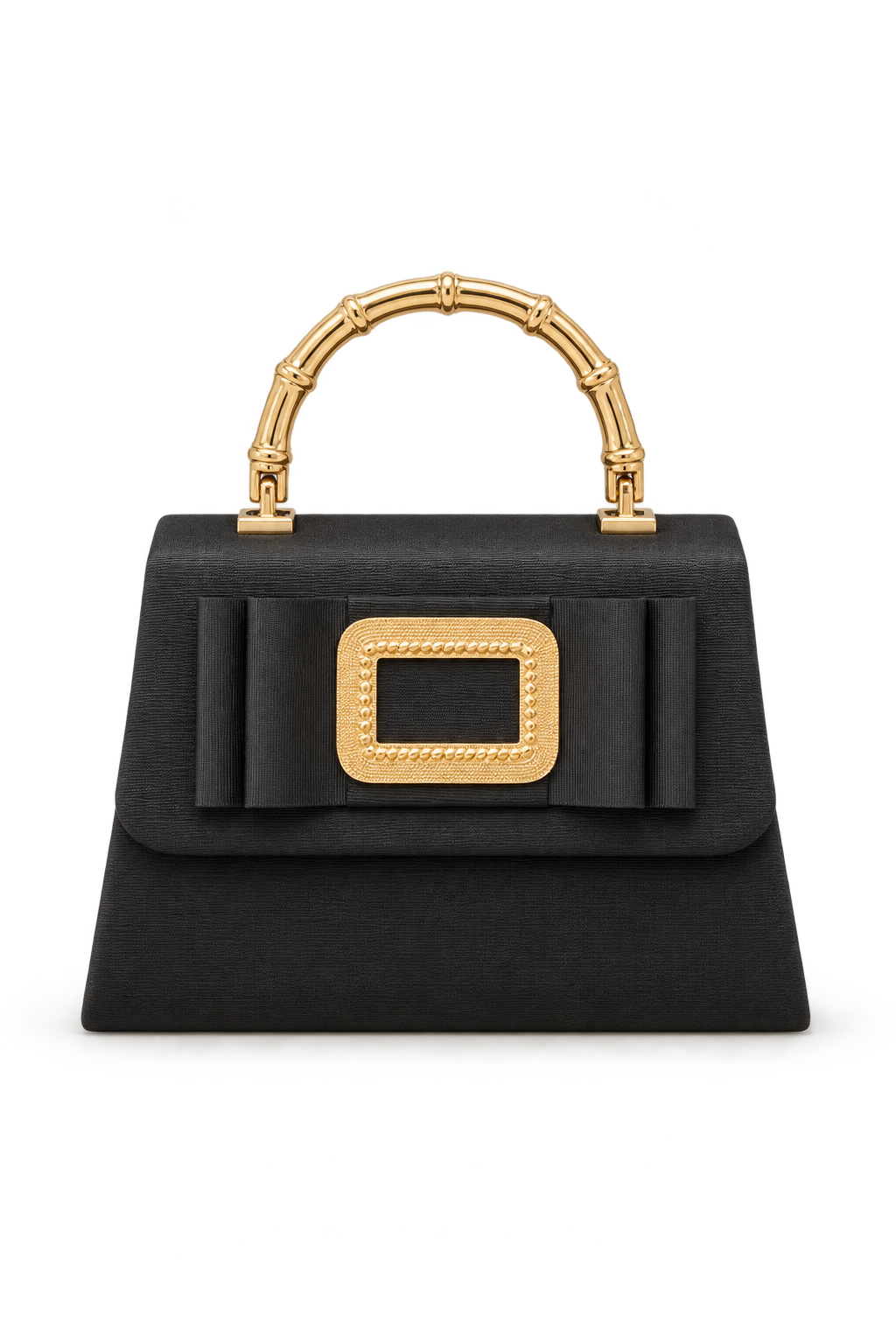 Black Lulu Bamboo Handle Bag with Bow