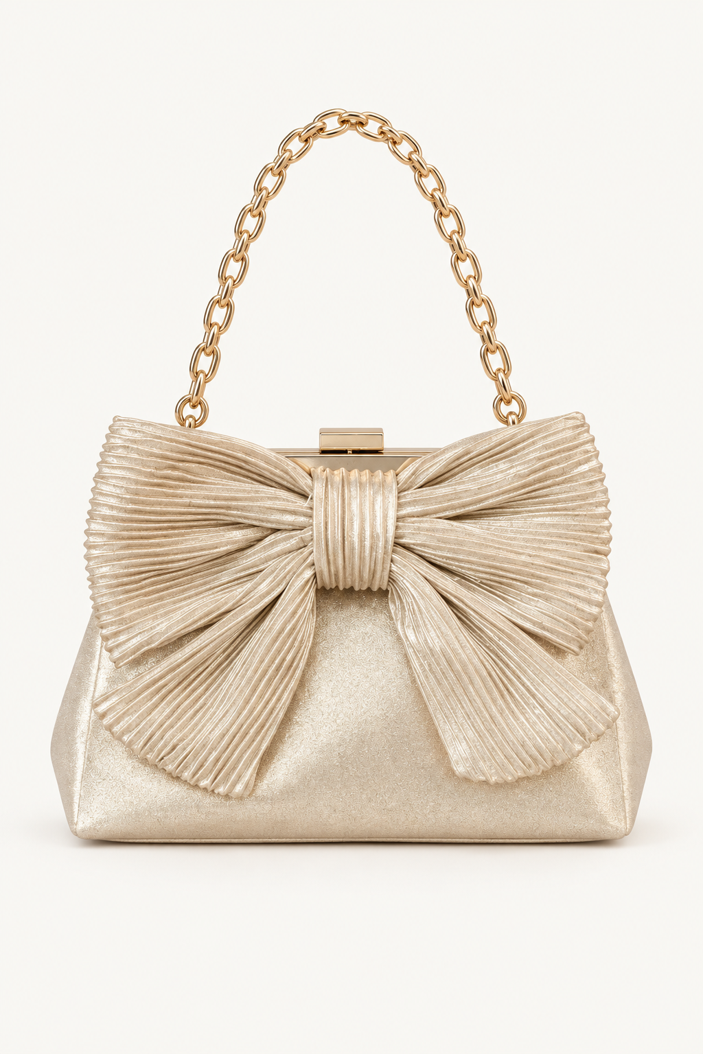 Samantha Bag | Metallic Bow Clutch with Convertible Chain Strap