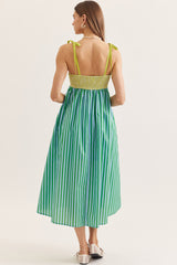 Kiwi Striped Scallop Sleeveless Midi Dress