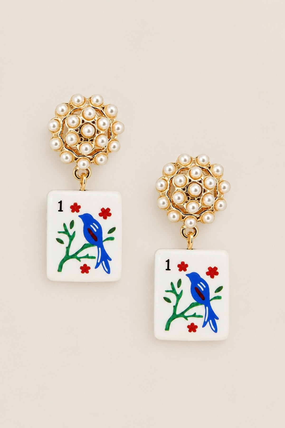 Blue Bird Mahjong Drop Earrings