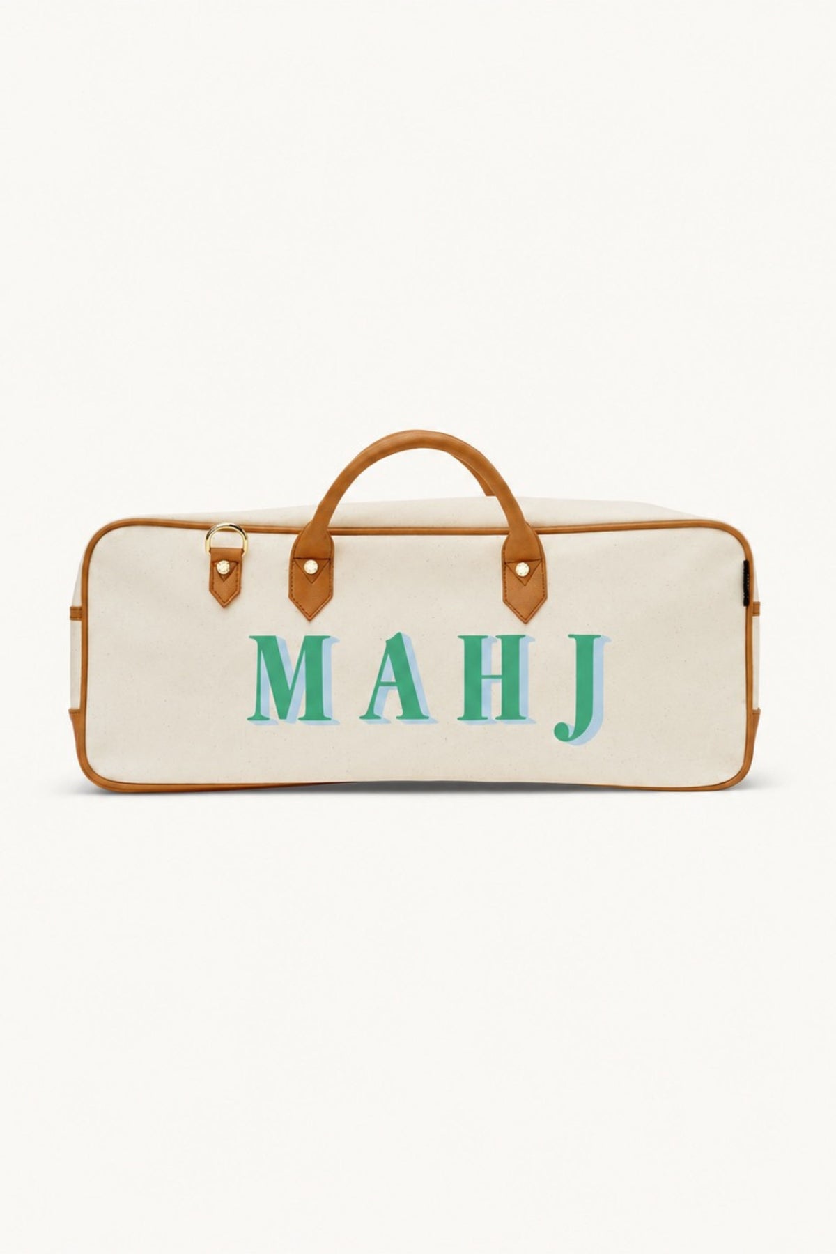 Mint Margo “Mahj” Mahjong Tote — Natural with Mint/Sky Lettering