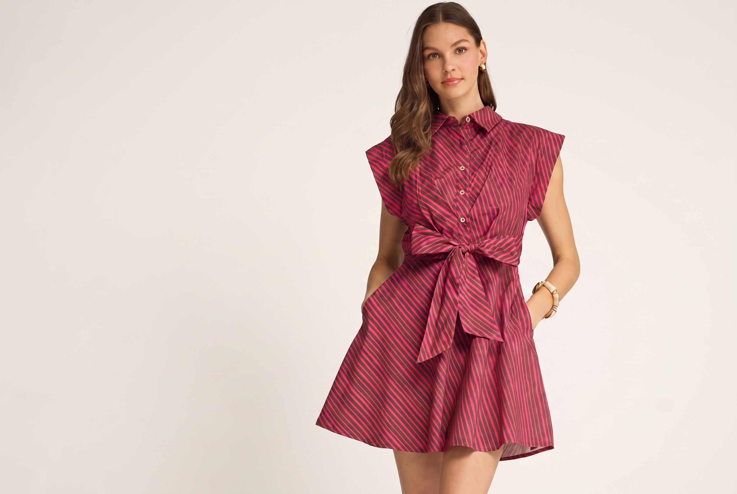Raspberry Ribbon Striped Mini Dress