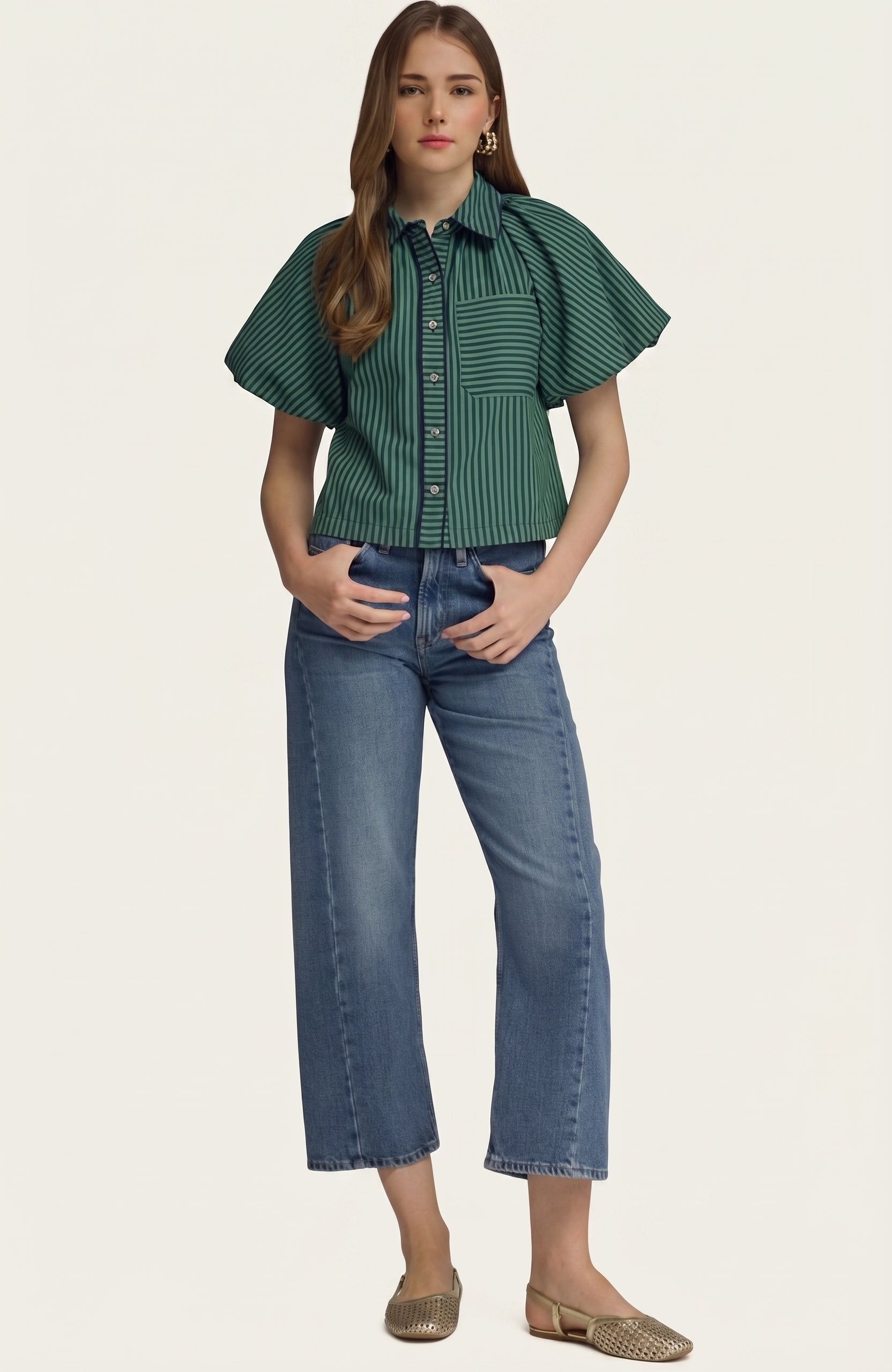 The Preppy Navy & Green Stripe Top