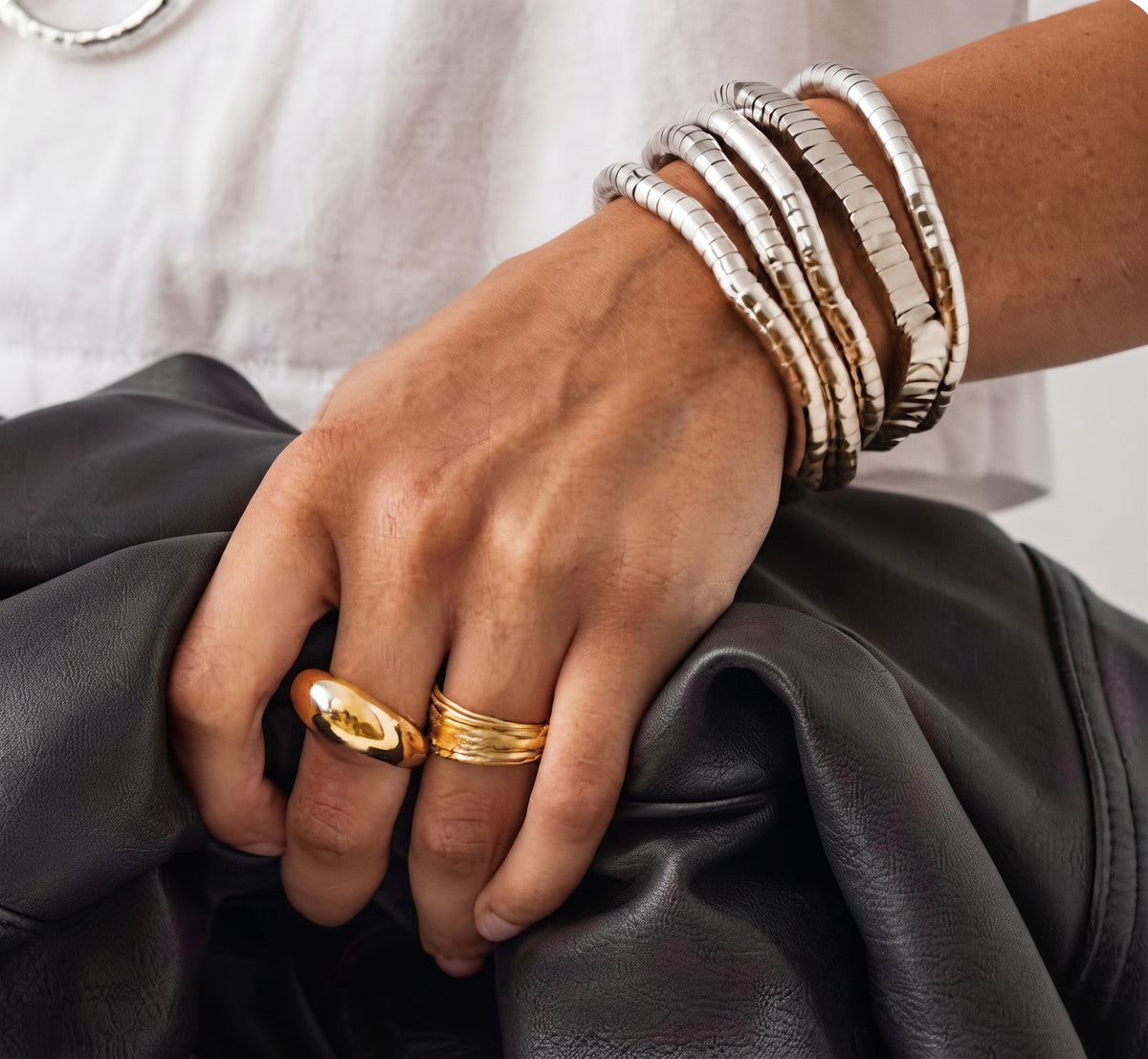 Lucille Round Bead Stretch Bracelet Silver