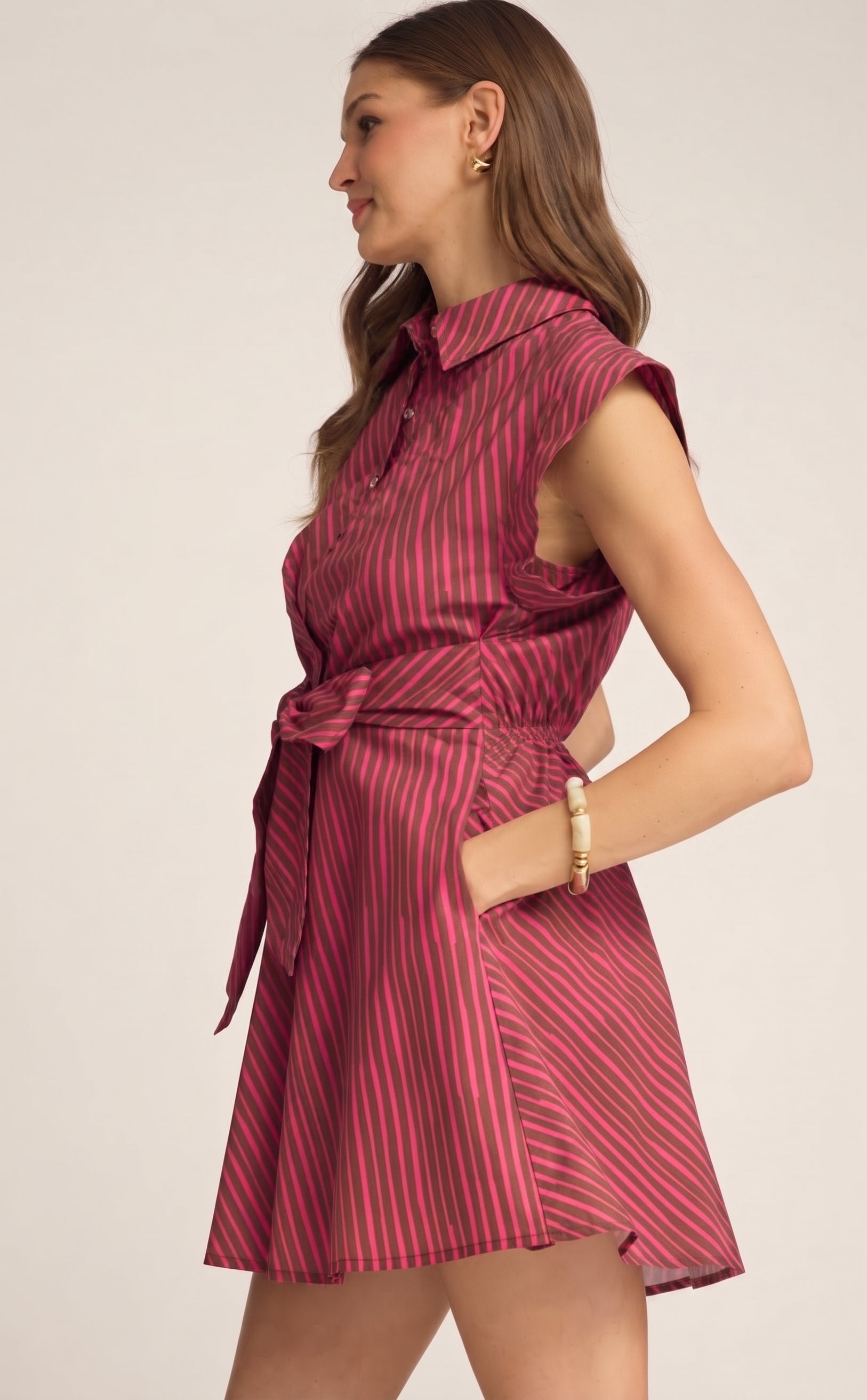 Raspberry Ribbon Striped Mini Dress