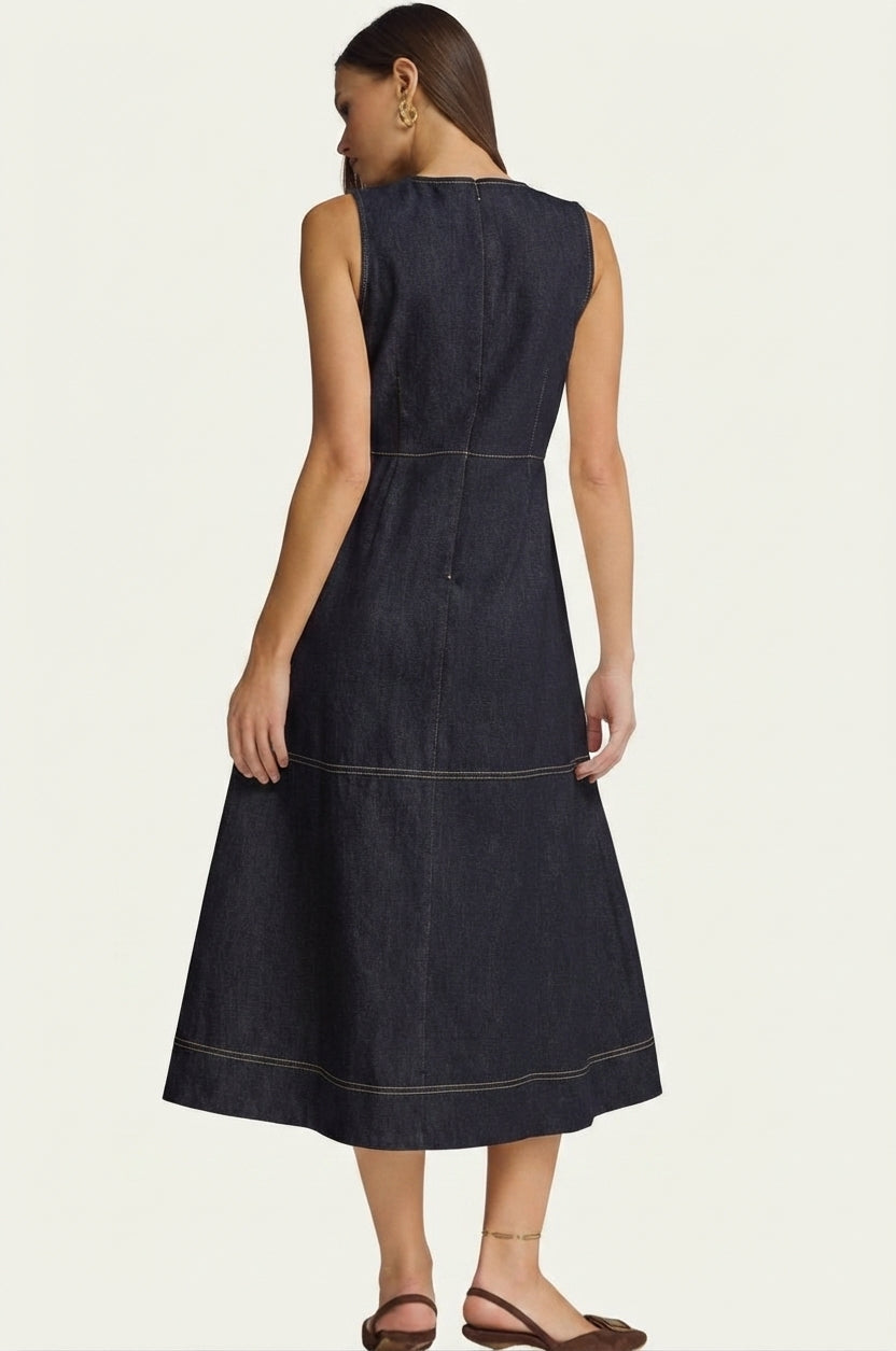 The Equestrian Dark Denim Midi Dress