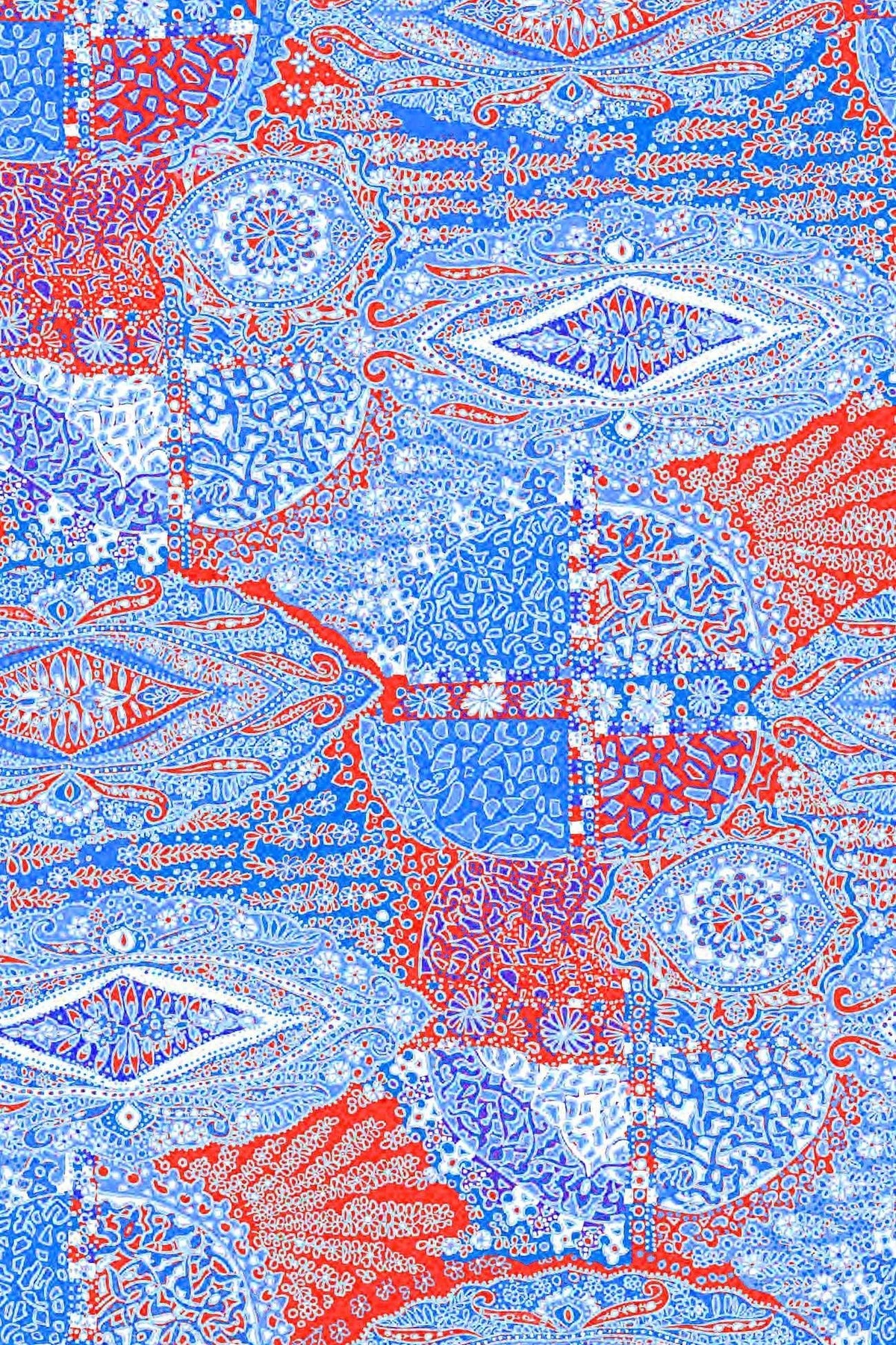 Close-up of the blue and red Grand Bazaar paisley print.