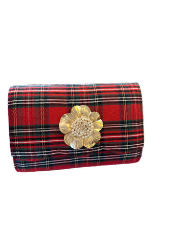 Ruby Scalloped Clutch | Red Plaid Foldover Crossbody