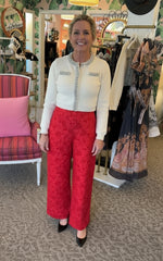 Red Arielle Jacquard Wide Leg Pants  – Vivid Hue Holiday Edit