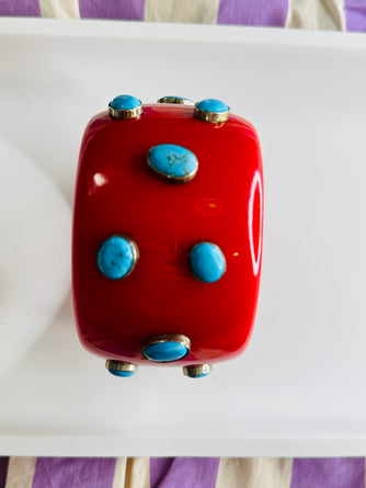 Red Resin with Turquoise Stones Bracelet