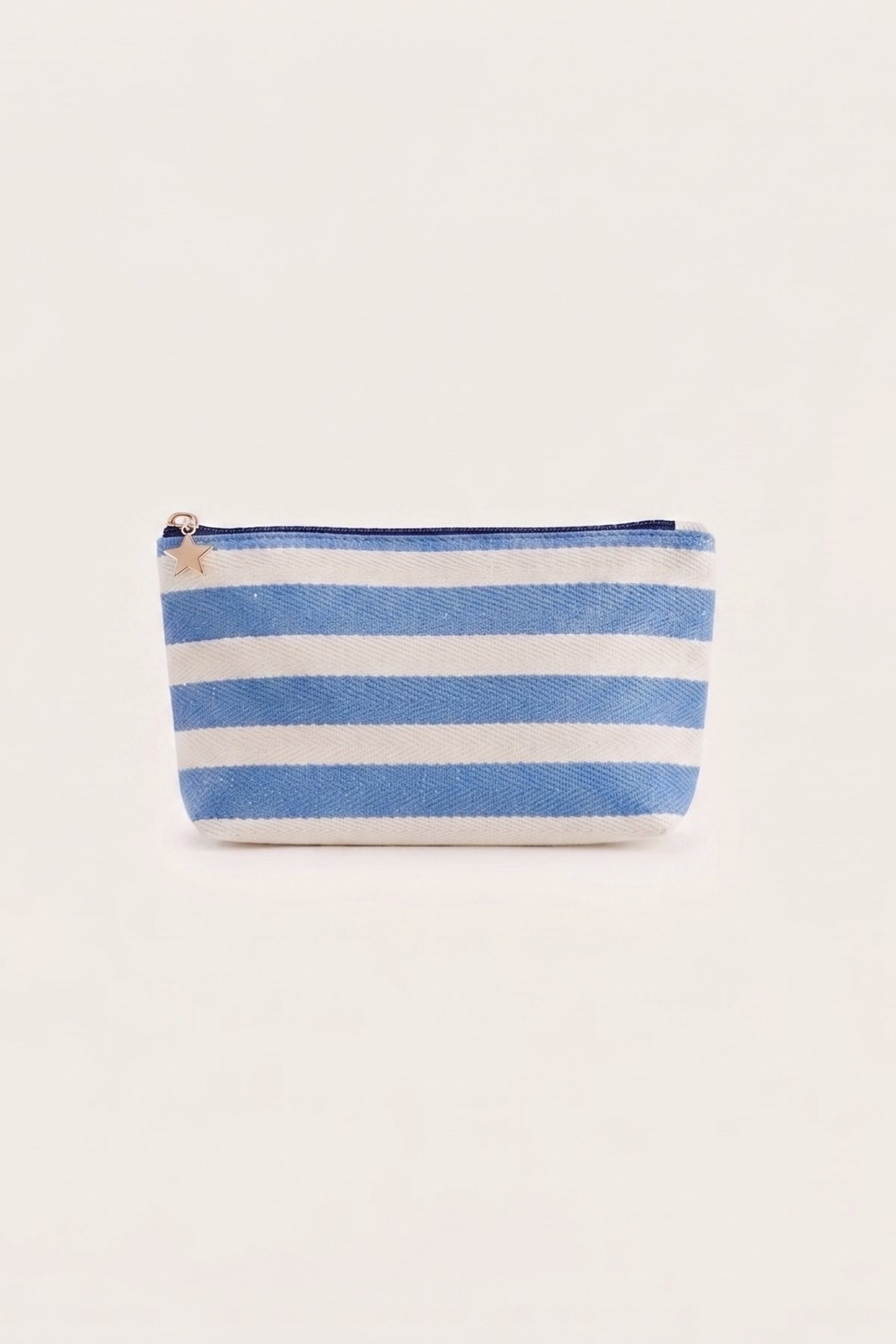 The Morgan "Lake Weekend" zip pouch seen from the end, showing its gusset.