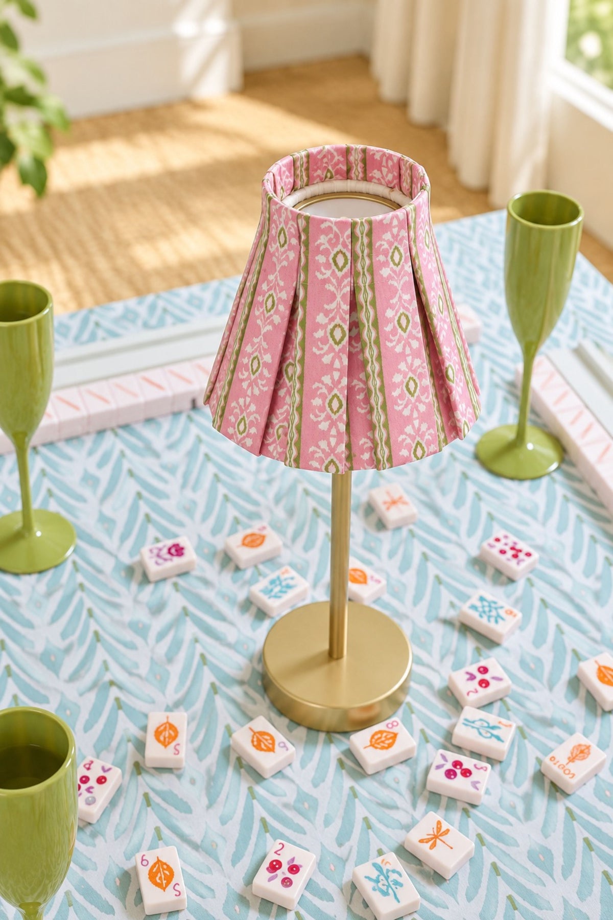 Rosemary Stripe Pink Box Pleat Shade for Mini LED Table Lamps