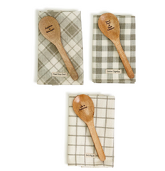 HAPPINESS IS HOMEMADE DISH TOWEL/WOODEN SPOON SET