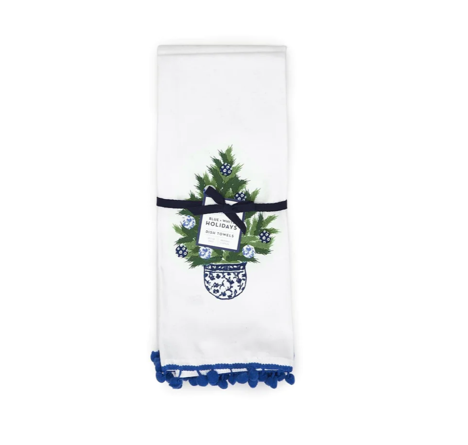 Kewadony Navy Blue Christmas Kitchen Towels 3 Pack Dish Towels for Kitchen,  White Xmas Pine Needle Botanical Absorbent Microfiber Hand Towels for