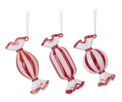 Candy Cane Red and White Glass Ornaments (3 styles)